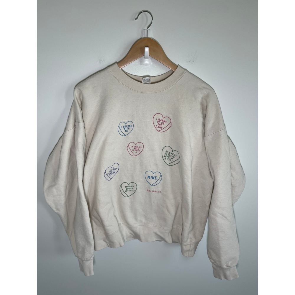 Taylor Swift Candy Hearts Lyrics Womens Sweatshirt L Oversized White Switfy